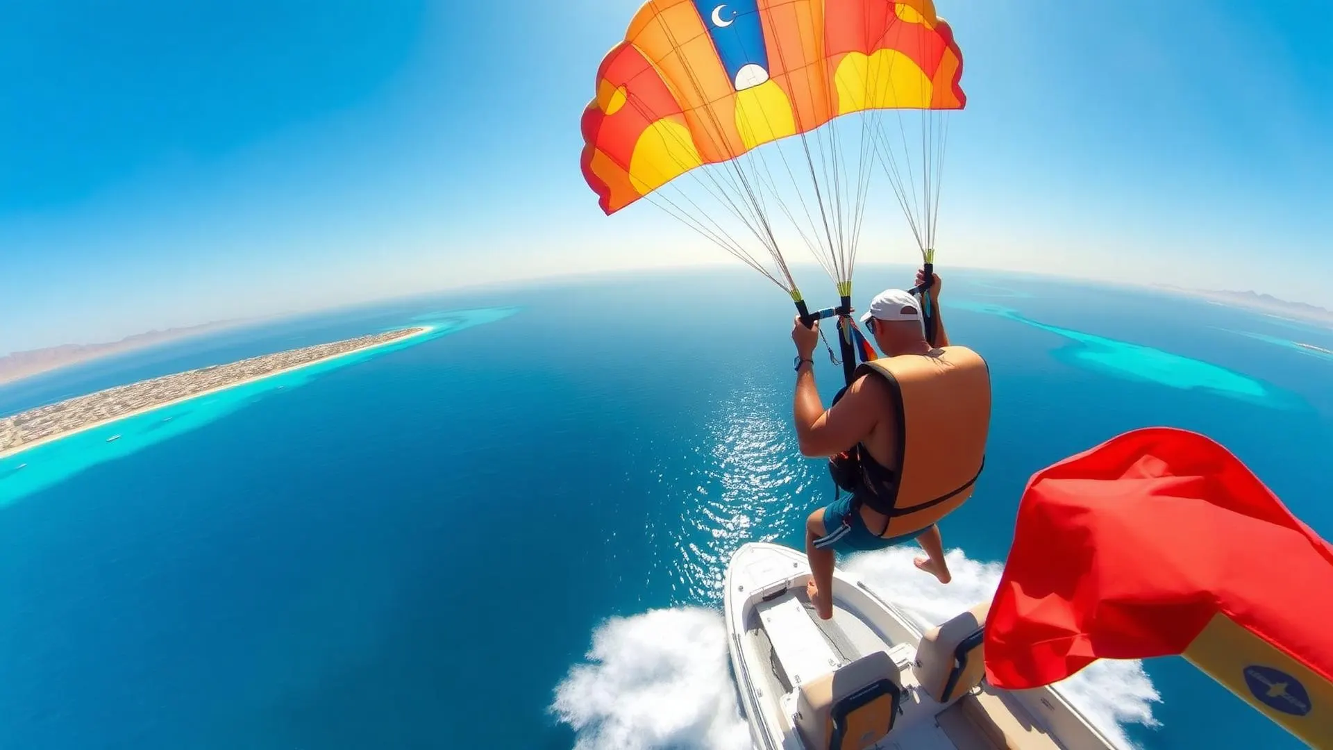 Parasailing high above the turquoise Red Sea
